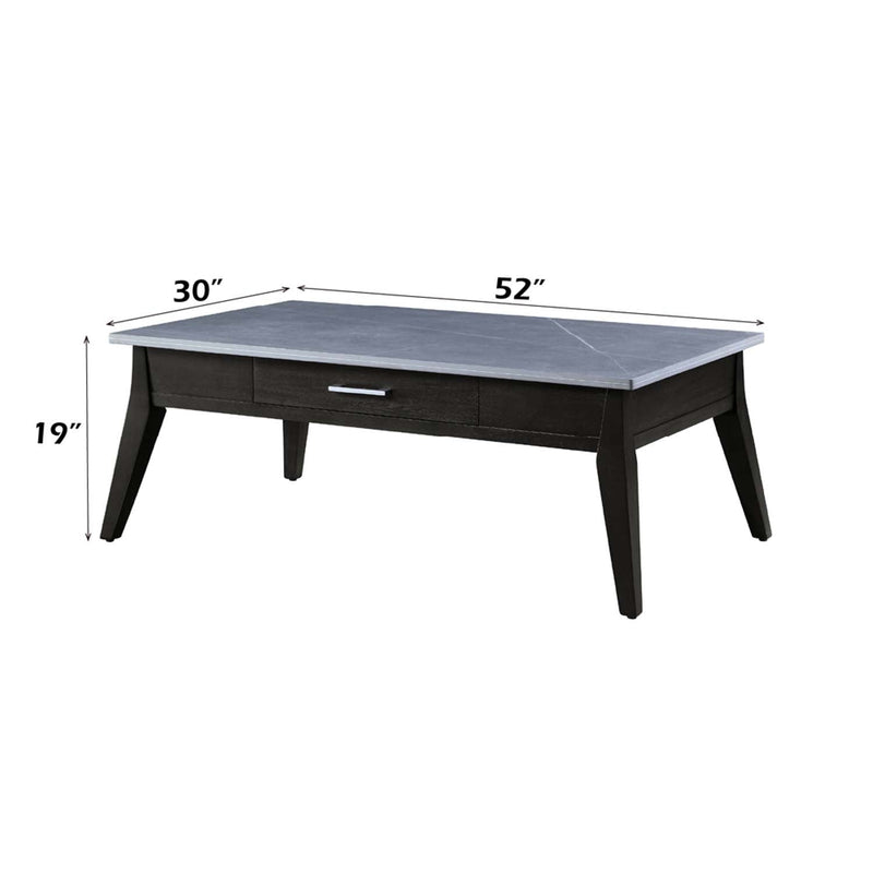 Zemocryss Rectangular Coffee Table , Sintered Stone Top & Dark Brown Finish Acme