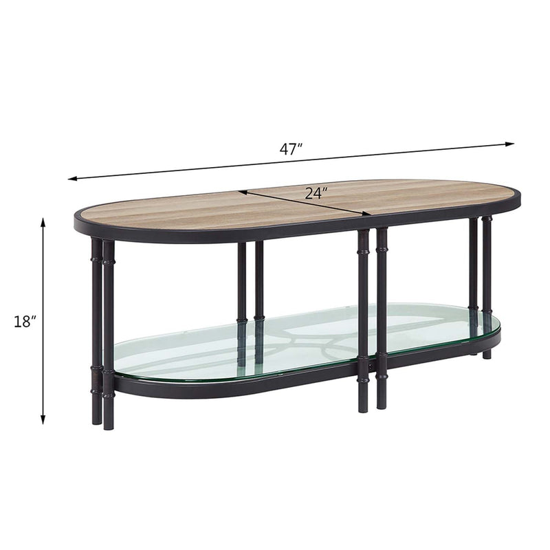 Brantley Rectangular Coffee Table , Oak & Sandy Black Finish Acme
