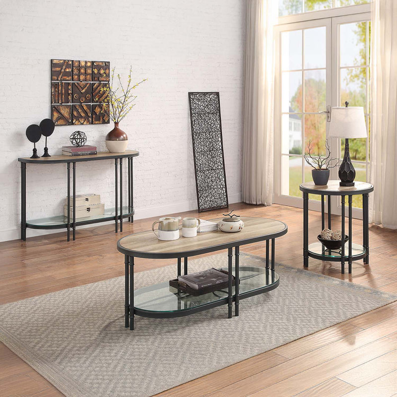 Brantley Rectangular Coffee Table , Oak & Sandy Black Finish Acme