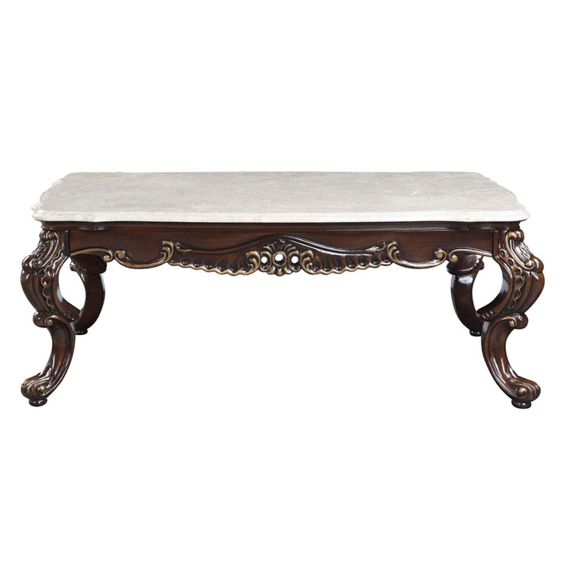 Benbek Rectangular Coffee Table , Marble & Antique Oak Finish Acme