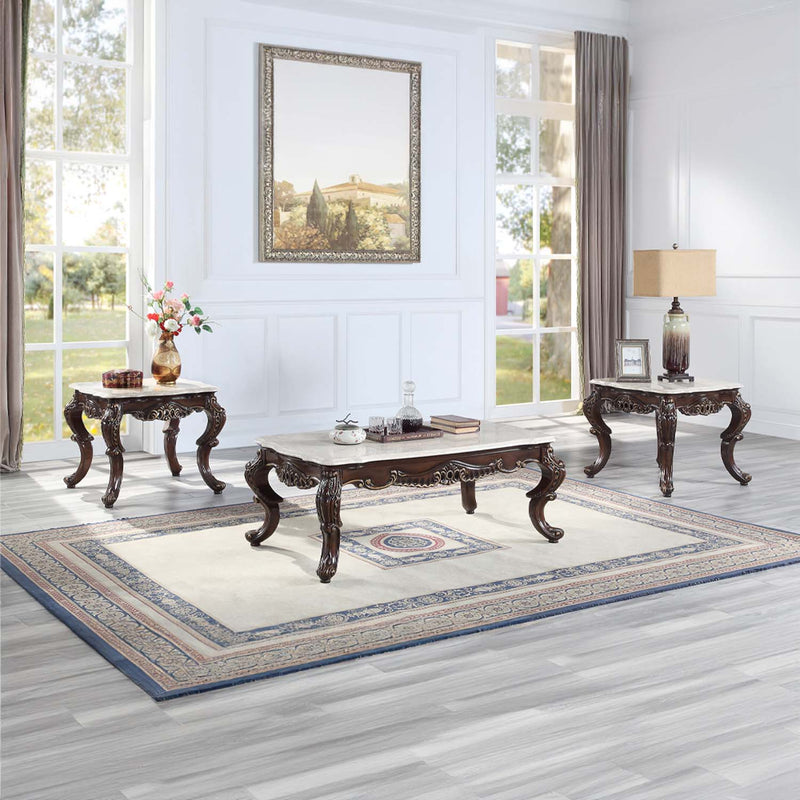 Benbek Rectangular Coffee Table , Marble & Antique Oak Finish Acme