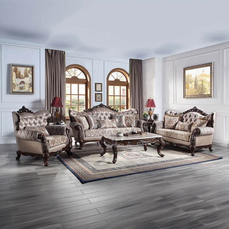 Benbek Rectangular Coffee Table , Marble & Antique Oak Finish Acme