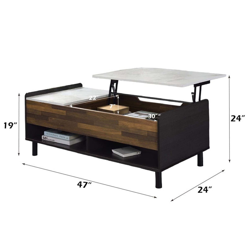 Axel Rectangular Coffee Table w/Lift Top, Printed Faux Marble Top Acme