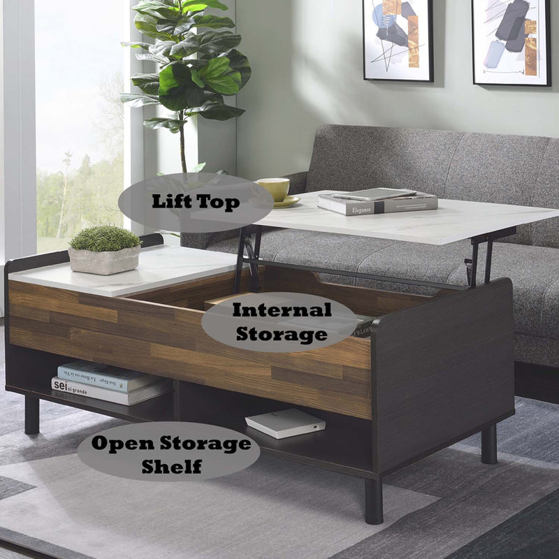 Axel Rectangular Coffee Table w/Lift Top, Printed Faux Marble Top Acme