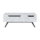 Throm Rectangular Coffee Table w/Lift Top  , White Faux Marble Grain Finish Acme
