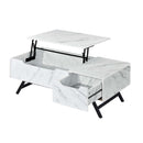 Throm Rectangular Coffee Table w/Lift Top  , White Faux Marble Grain Finish Acme