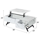 Throm Rectangular Coffee Table w/Lift Top  , White Faux Marble Grain Finish Acme