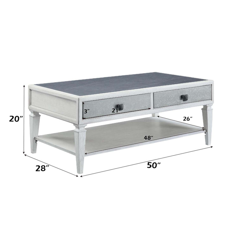 Katia Rectangular Coffee Table , Rustic Gray & Weathered White Finish Acme