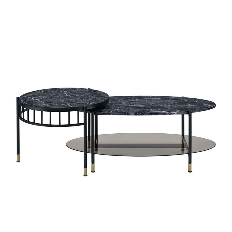 Silas 2PC Nesting Coffee Table Set , Faux Marble Top & Black Finish Acme