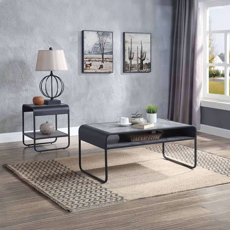 Raziela Rectangular Coffee Table , Concrete Gray & Black Finish Acme