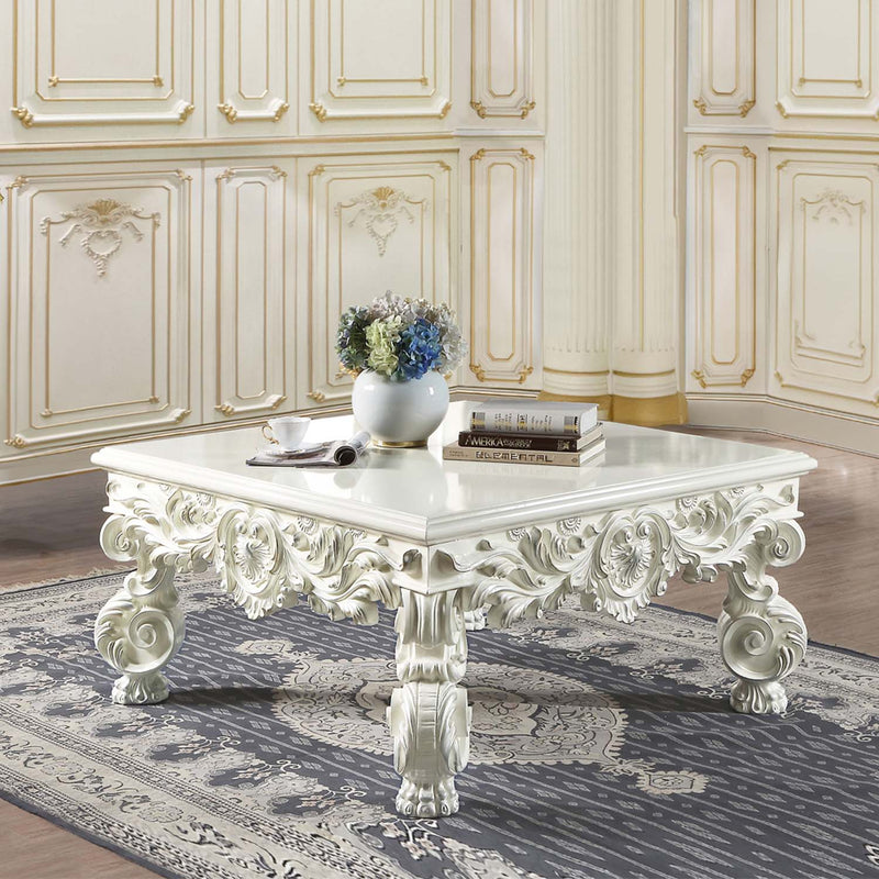 Adara Square Coffee Table, Antique White Finish Acme