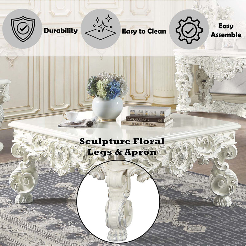 Adara Square Coffee Table, Antique White Finish Acme