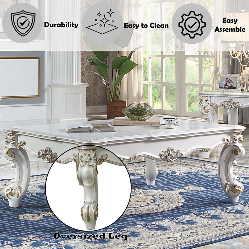 Vendome II Rectangular Table w/Scrolled Leg, Antique Pearl Finish Acme