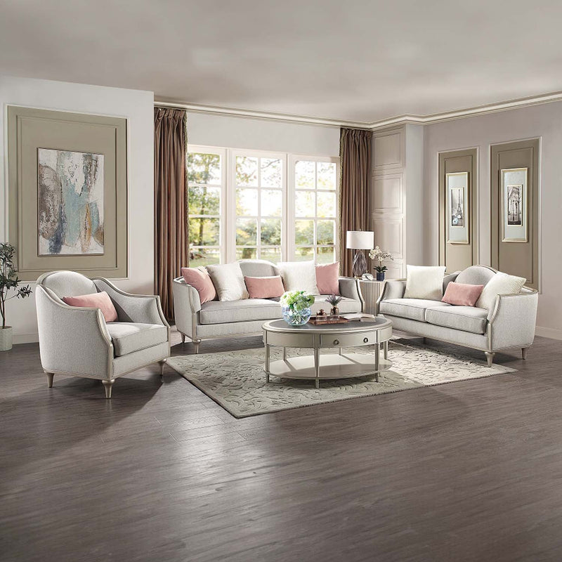 Kasa Oval Coffee Table, Sintered Stone Top & Champagne Finish Acme