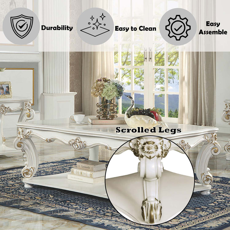 Vendome Square Square Table w/Scrolled Leg, Antique Pearl Finish Acme