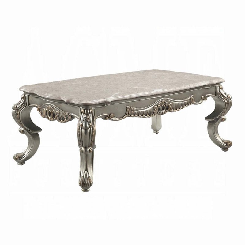 Miliani Rectangular Coffee Table w/Marble Top, Antique Bronze Finish Acme