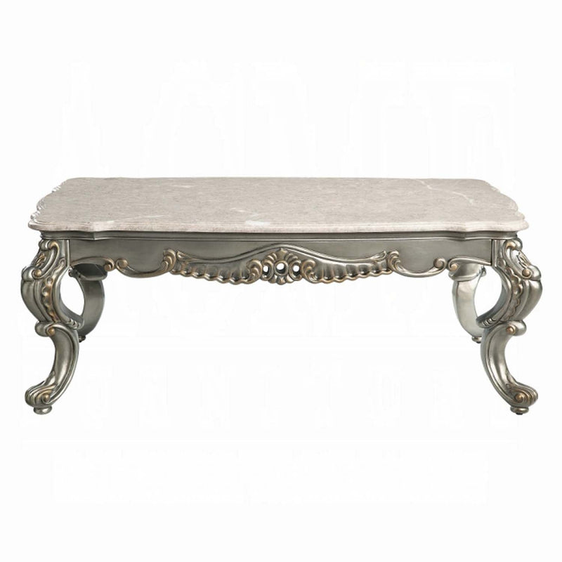Miliani Rectangular Coffee Table w/Marble Top, Antique Bronze Finish Acme