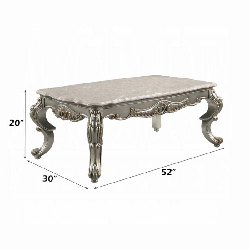 Miliani Rectangular Coffee Table w/Marble Top, Antique Bronze Finish Acme