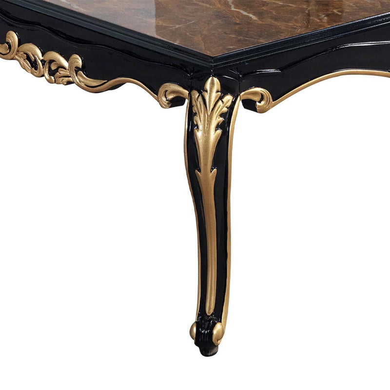 Betria Rectangular Coffee Table , Engineered Stone Top, Gold & Black Finish Acme
