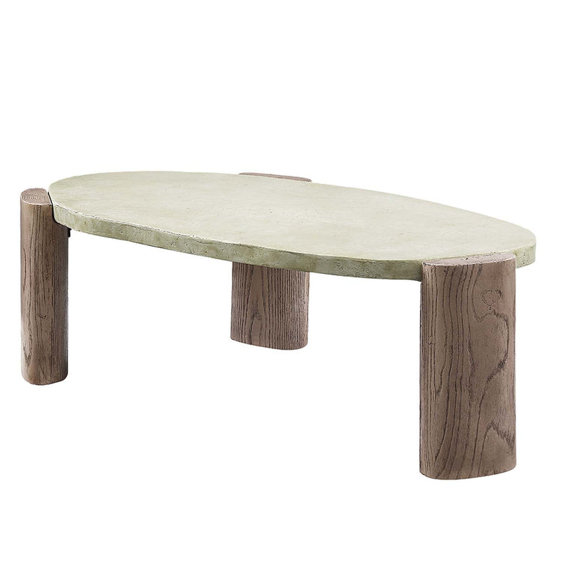 Jacinda Oval Coffee Table, Weathered Gray & Oak Finish Acme