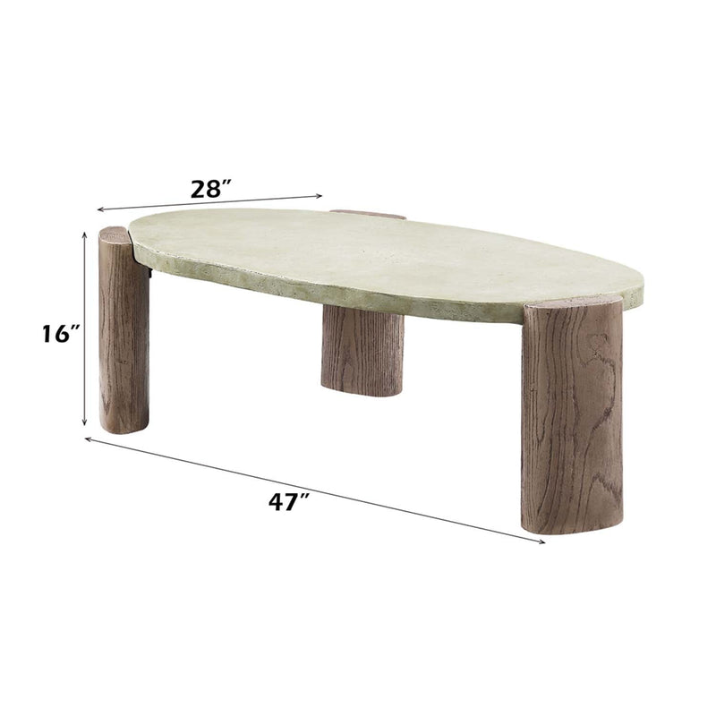 Jacinda Oval Coffee Table, Weathered Gray & Oak Finish Acme