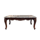 Nayla Rectangular Coffee Table , Natural Marble Top & Cherry Finish Acme