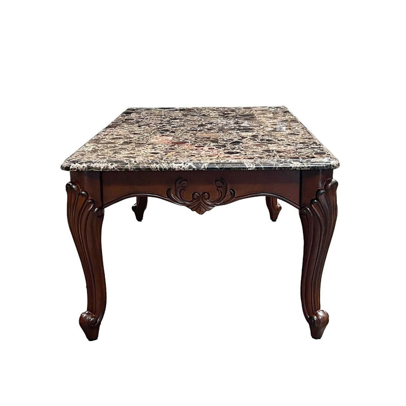 Nayla Rectangular Coffee Table , Natural Marble Top & Cherry Finish Acme