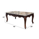 Nayla Rectangular Coffee Table , Natural Marble Top & Cherry Finish Acme