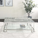 Kalan Rectangular Coffee Table , Glass & Silver Finish Acme
