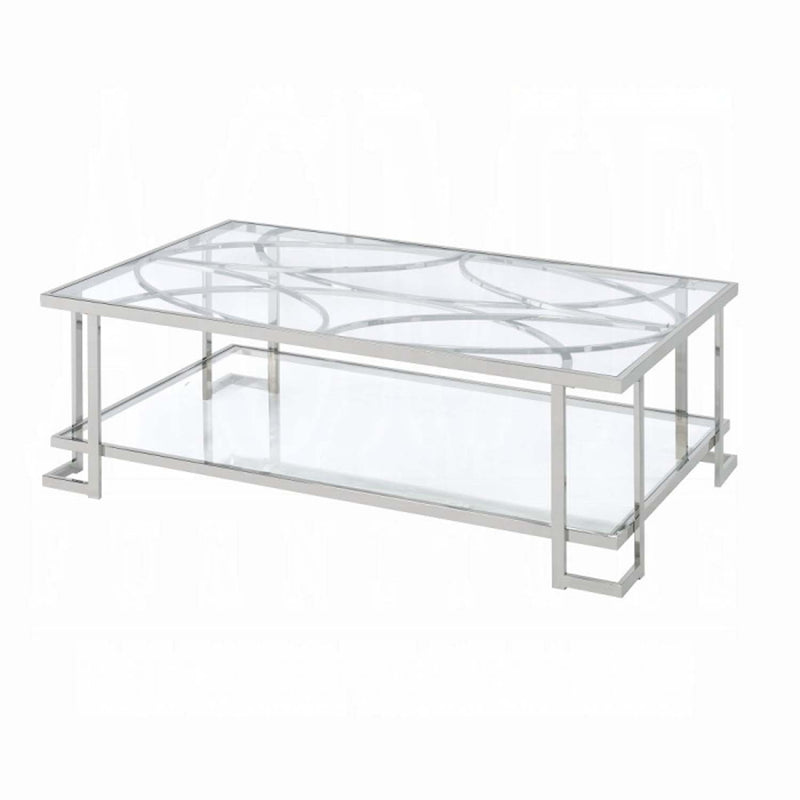 Kalan Rectangular Coffee Table , Glass & Silver Finish Acme