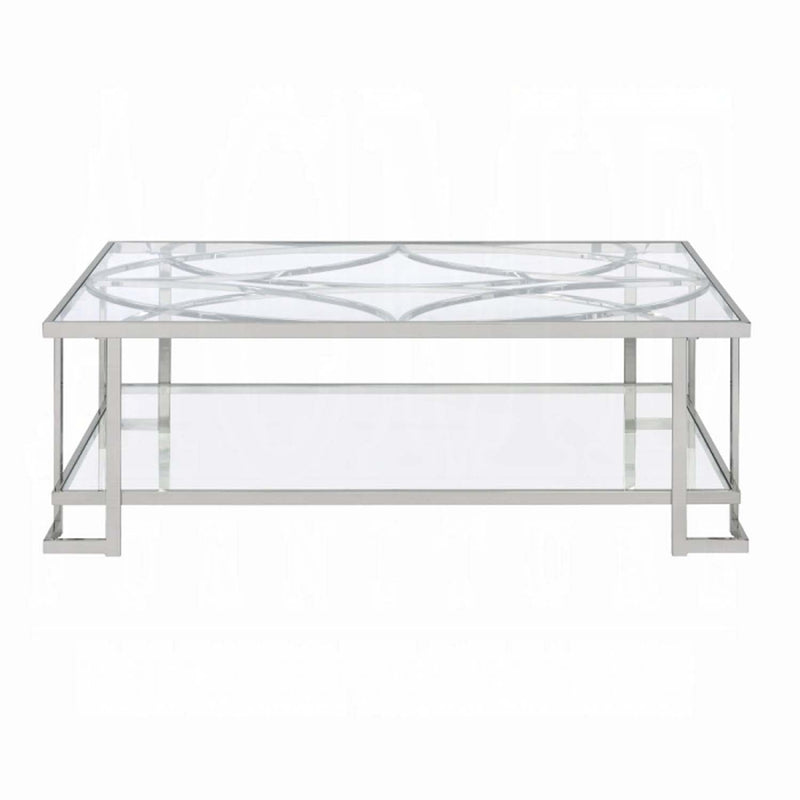 Kalan Rectangular Coffee Table , Glass & Silver Finish Acme
