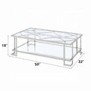 Kalan Rectangular Coffee Table , Glass & Silver Finish Acme