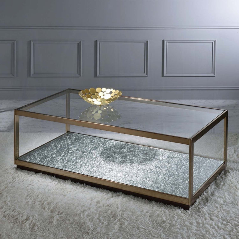 Kaia Rectangular Coffee Table , Glass & Gold Finish Acme