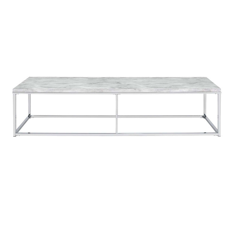 Voleta Rectangular Coffee Table , Engineered Stone Top & Chrome Finish Acme