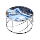 Lyda Round Coffee Table, Blue Marble Print & Chrome Finish Acme