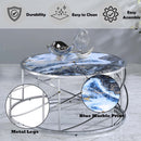 Lyda Round Coffee Table, Blue Marble Print & Chrome Finish Acme