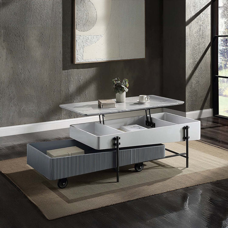 Wilkins Rectangular Coffee Table w/Lift Top, Gray & White High Gloss Finish Acme