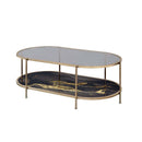 Fiorella Oval Coffee Table, Black Marble Print & Champagne Finish Acme