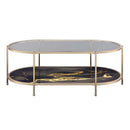 Fiorella Oval Coffee Table, Black Marble Print & Champagne Finish Acme