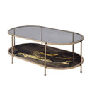 Fiorella Oval Coffee Table, Black Marble Print & Champagne Finish Acme