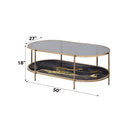 Fiorella Oval Coffee Table, Black Marble Print & Champagne Finish Acme