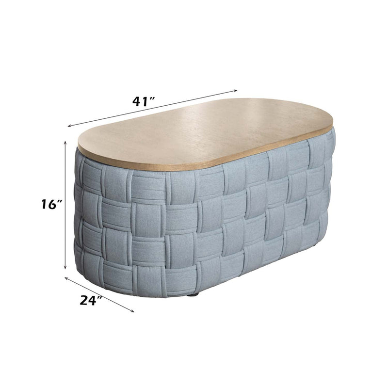 Saree Oval Coffee Table, Light Teal Chenille Acme