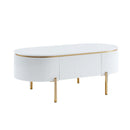 Daveigh Oval Coffee Table, White High Gloss & Gold Finish Acme