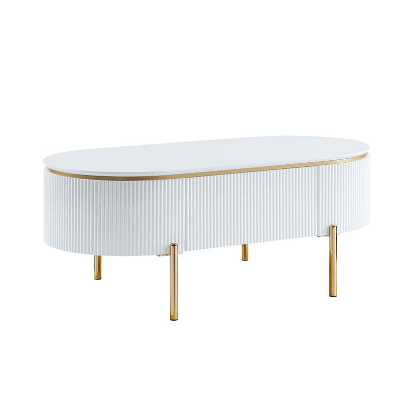 Daveigh Oval Coffee Table, White High Gloss & Gold Finish Acme