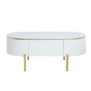 Daveigh Oval Coffee Table, White High Gloss & Gold Finish Acme