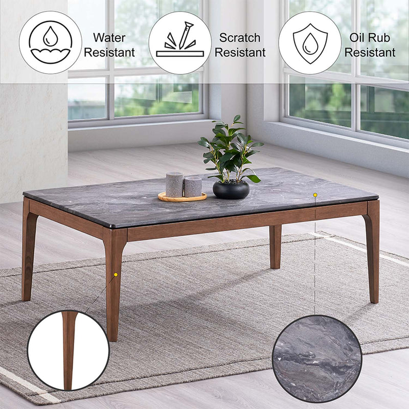 Bevis Rectangular Coffee Table , Engineered Stone Top & Walnut Finish Acme