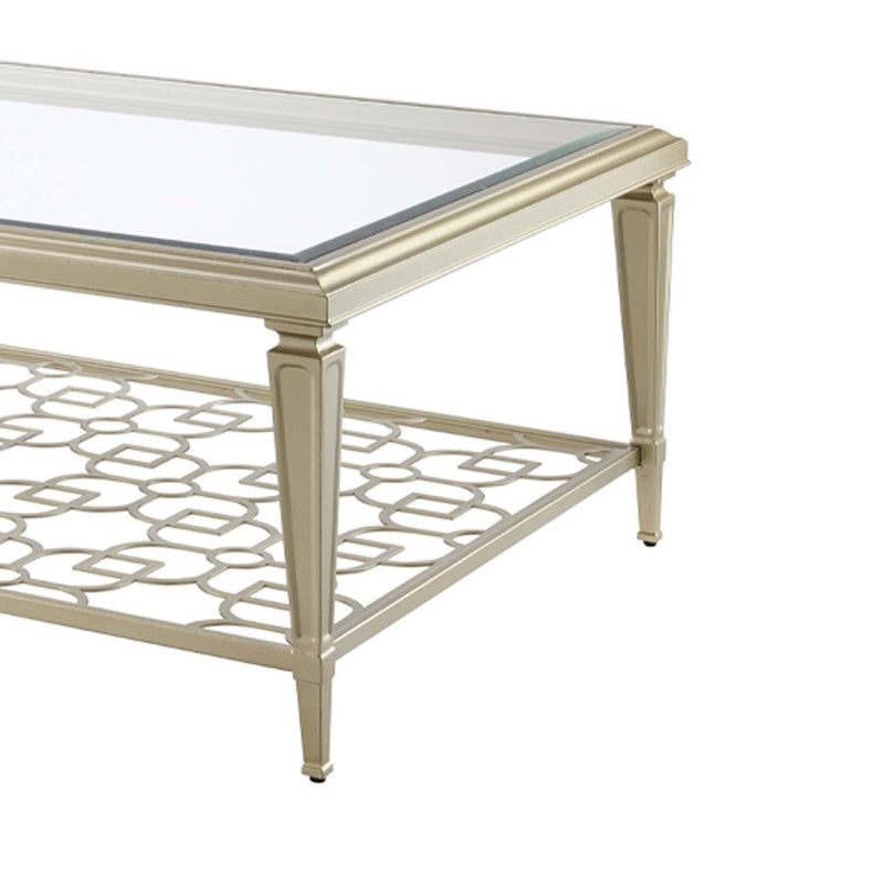 Zaba Oval Coffee Table, Glass Top & Silver Finish Acme