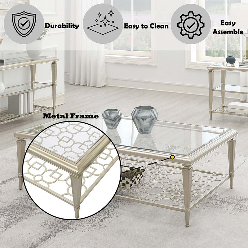 Zaba Oval Coffee Table, Glass Top & Silver Finish Acme