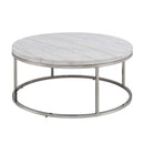 Zaidee Round Coffee Table, Marble Top & Nickel Finish Acme