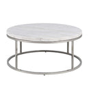 Zaidee Round Coffee Table, Marble Top & Nickel Finish Acme